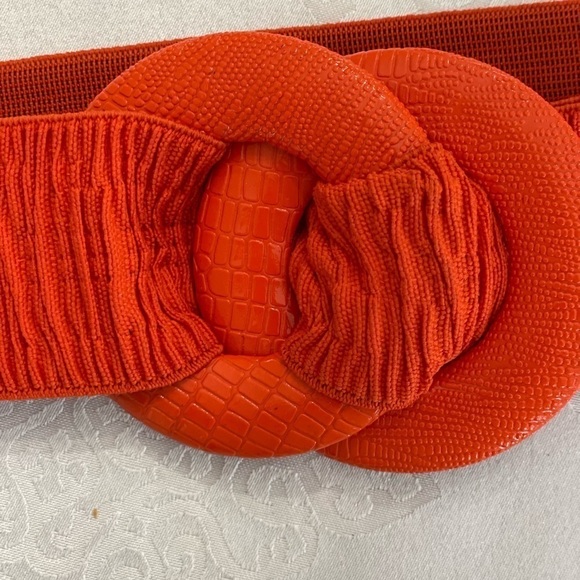 Women’s two Round Buckle Elastic , orang , size adjustable women’s Belt. - Picture 2 of 4